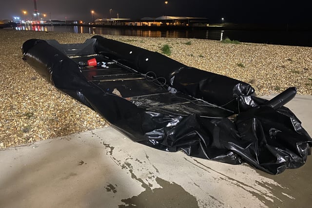 Suspected migrant boat found unoccupied in Shoreham-by-Sea. Photo: Eddie Mitchell SUS-211220-122138001