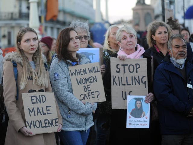 Vigil for Sabina Nessa in Eastbourne (Photo by Jon Rigby) SUS-210610-071743001
