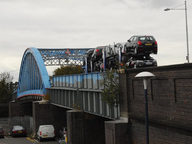 A car transporter gets stuck on Crescent Bridge in Peterborough city centre, causing delays on Bourges Boulevard and Thorpe Road.