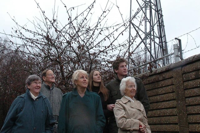 Protestors against a larger communications mast at Thorpe Road -  Hazel and John Knowles, Gillian Davies, Hannah Davies, Duncan McDermid and Gladys Smith.