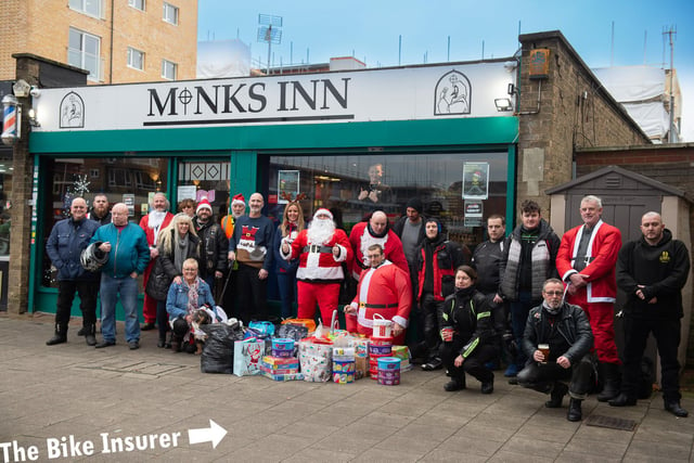 The bikers met at the Monks Inn, where the donated presents had been dropped off by members of the public