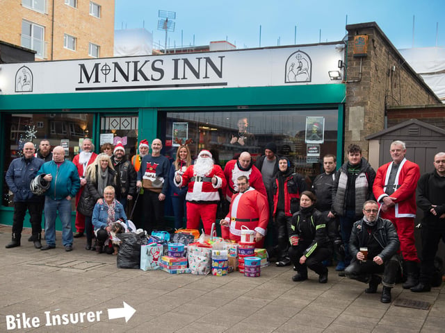 The bikers met at the Monks Inn, where the donated presents had been dropped off by members of the public