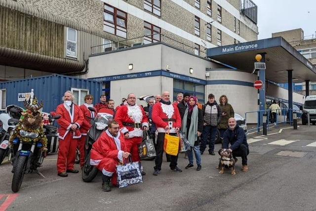 Dacorum Motorcycle Riders delivering presents to Watford Hospital