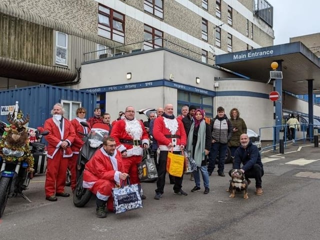 Dacorum Motorcycle Riders delivering presents to Watford Hospital