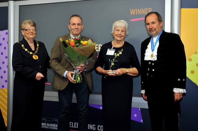 Mid Sussex Applauds 2021 went ahead and was a huge successs, celebrating our community's local heroes. Here is the Lifetime Achievement Award being presented to Steve (son) and Jill (wife) on behalf of John Foster. Picture: Mid Sussex District Council