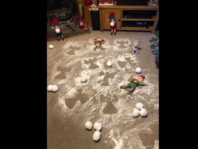 Talcum powder makes a great substitution for snow because it doesn't melt, however, you will have a fun time hoovering it up afterwards. Worth it? Absolutely.