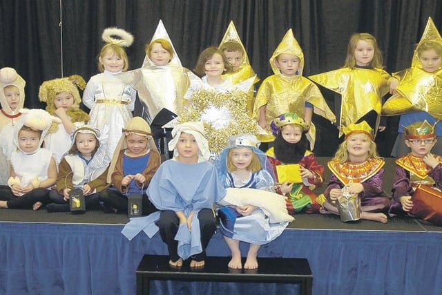 Reception children in Falcon Class at Caythorpe Primary School dressed up for their production of Shine Star Shine.