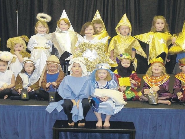 Reception children in Falcon Class at Caythorpe Primary School dressed up for their production of Shine Star Shine.