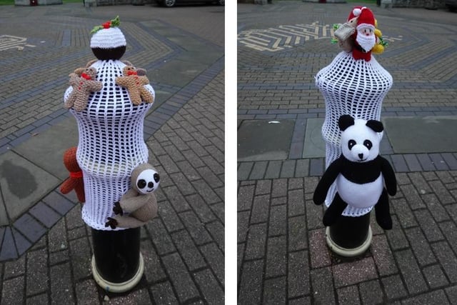 A sloth and a panda on the bollards