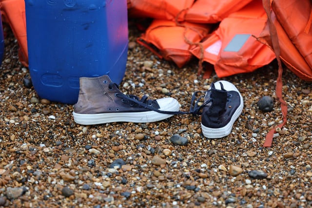 A suspected migrant boat has washed up in Shoreham for the second time this week. Photo: Eddie Mitchell SUS-211223-111719001