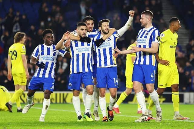 Brighton celebrate Neal Maupay's goal for Albion against Brentford