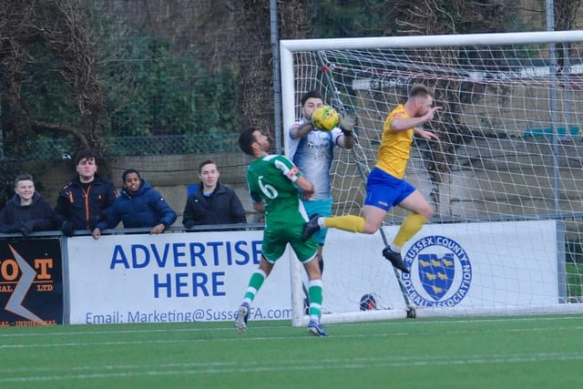 Action from the 0-0 draw between Lancing and Chichester City in the Isthmian south east division at Culver Road / Picture: Stephen Goodger