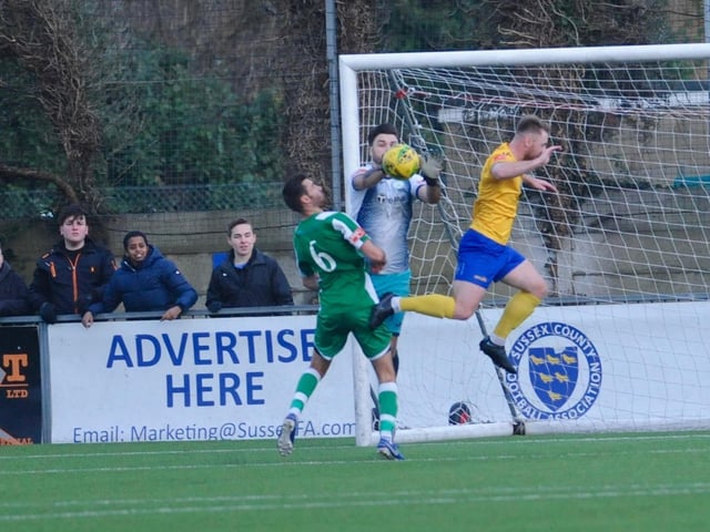 Action from the 0-0 draw between Lancing and Chichester City in the Isthmian south east division at Culver Road / Picture: Stephen Goodger