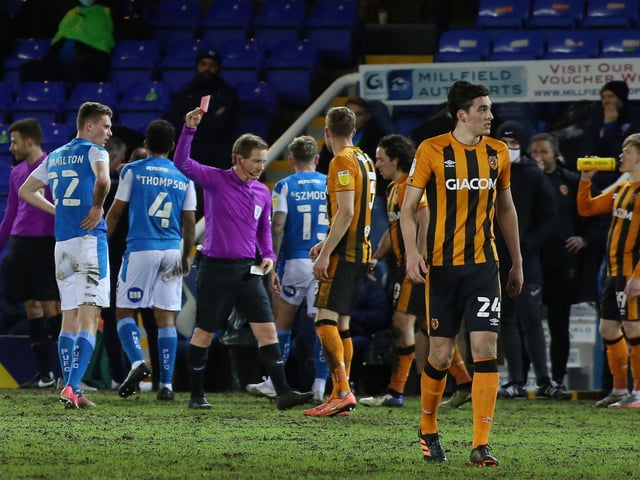 Posh picked up just two red cards in 2021. Nathan Thompson at Lincoln City and Ethan Hamilton (pictured) at home to Hull City.