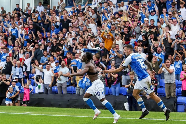 14/08/21 Siriki Dembele celebrates his late winning goal to earn a comeback win over Derby County. The first home game back in the Championship and most importantly with supporters back celebrating in the stands.