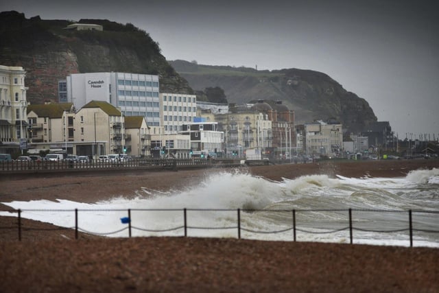 Hastings seafront during high tide as Storm Barra arrived, Dec 7.