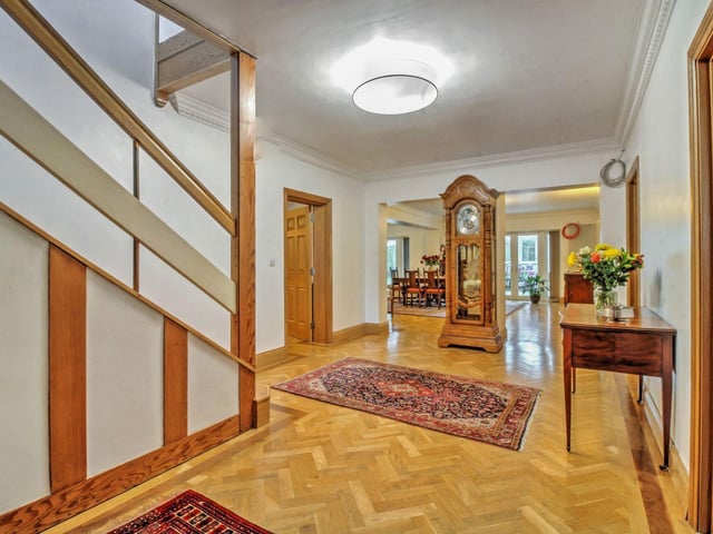 A large arched oak front door gives you access to the impressive hall with oak parquet flooring stretching through most of the ground floor accommodation.