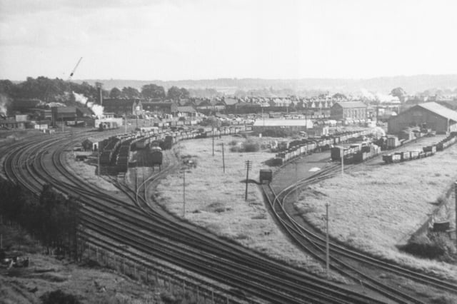 Railway lines pictured from the Ciba factory in the 1950s