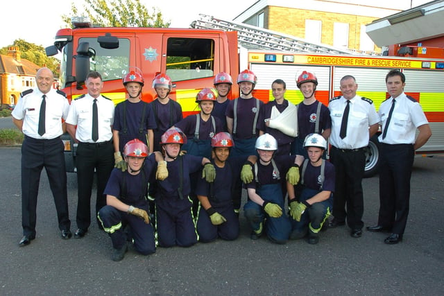 Fire cadets passing out parade and demonstrations at Dogsthorpe Fire station, Dogsthorpe Road.
cadets with leading firefighter Dave Crowe and fire officer  Laurie Booth, and asst divisional officer John Barlow and firefighter Dave Lynch