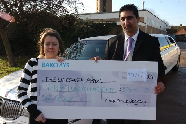 Lifesaver Appeal. Limoscene Services, Dogsthorpe Road,. The company has raised money for the appeal, pictured ET events and promotions co-ordinator Nicola Freear and Limoscene Services Manager Mohammed Shabir.