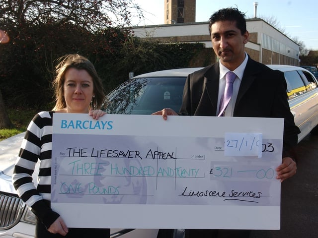 Lifesaver Appeal. Limoscene Services, Dogsthorpe Road,. The company has raised money for the appeal, pictured ET events and promotions co-ordinator Nicola Freear and Limoscene Services Manager Mohammed Shabir.