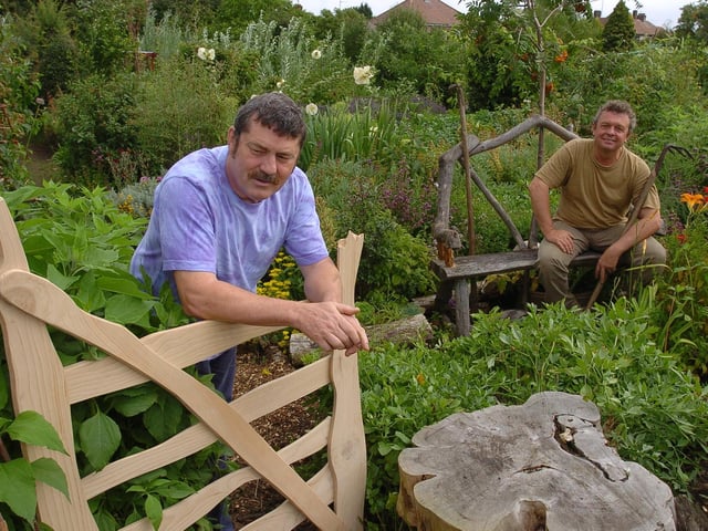 Gerry Warren at his Eco allotment at Dogsthorpe Road pictured with Renato Antonelli.