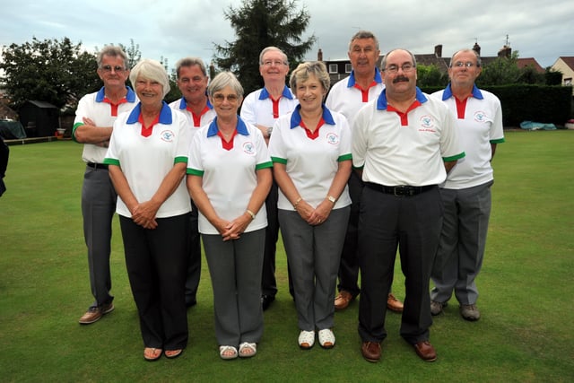 Bowns final, the Albert Rowlett Shield, between Whittlesey Manor and Langtoft Pearl at the Conservative Bowls Club, Dogsthorpe Road.
Langtoft Pearl, runners up, back from left, Peter White, Richard Montgomery, Bill Ives, Martin Fletcher, John Vaudin, front Maureen Montgomery, Anne White, Helen Crow and Dave McWilliam