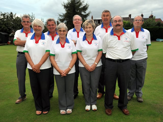 Bowns final, the Albert Rowlett Shield, between Whittlesey Manor and Langtoft Pearl at the Conservative Bowls Club, Dogsthorpe Road.
Langtoft Pearl, runners up, back from left, Peter White, Richard Montgomery, Bill Ives, Martin Fletcher, John Vaudin, front Maureen Montgomery, Anne White, Helen Crow and Dave McWilliam