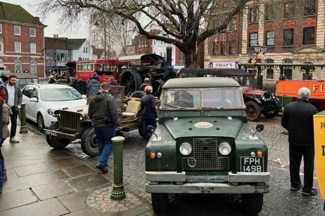 Vintage cars in Horsham carfax on Boxing Day.