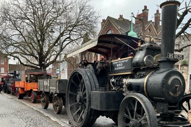 Vintage cars in Horsham carfax on Boxing Day.