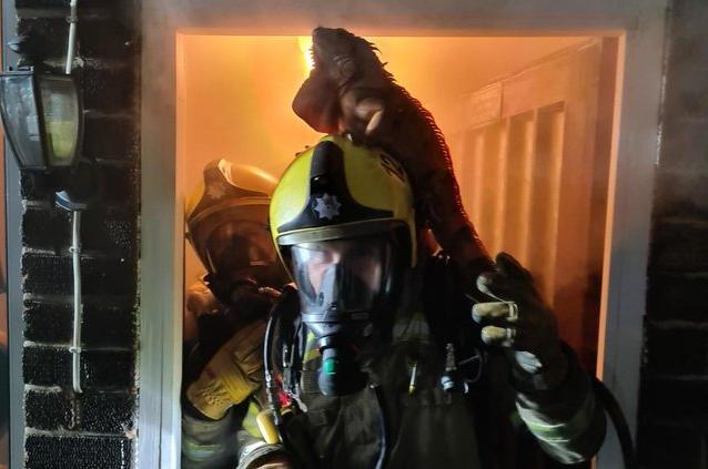 One smart iguana took the quickest way out after a reptile mat overheated in a Corby property in January, leaping onto one of the crew's protective helmet instead of waiting for the regulation lift. This photo posted by the crew immediately brought back memories of 90s move Backdraft and it's iconic poster of star Kurt Russell emerging from a blazing bulding. Well, almost! Thankfully there were no injuries to any people or animals in the fire.