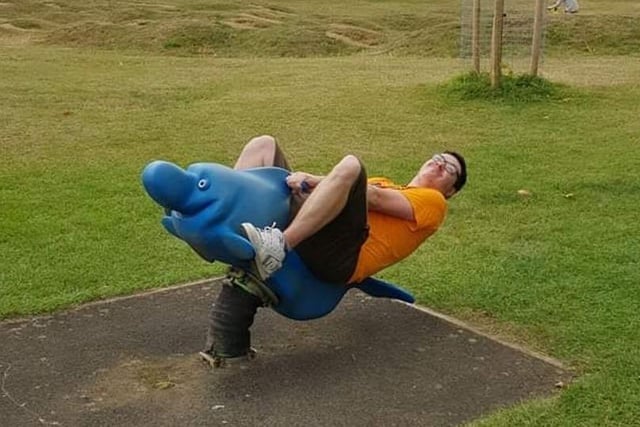 After breaking a dolphin ride at the Rockingham Road Pleasure Park in September, red-faced dad David Beeby, 32, had to trudge the broken dolphin to his car in front of an amused audience and then own up to North Northamptonshire Council, leaving an employee struggling to contain her laughter on the phone. He then issued a hilarious apology on social media: "To all of the kids I've traumatised I'm sorry, I've got it safe at home and I've already been in contact to let them know how much of a *** I am, it'll be fixed and any cost incurred will be paid by me. Bruised ego but I'm glad the lady at the council had a good laugh about it with me and I hope all those who witnessed me breaking the kids toy had a good laugh."