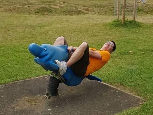 After breaking a dolphin ride at the Rockingham Road Pleasure Park in September, red-faced dad David Beeby, 32, had to trudge the broken dolphin to his car in front of an amused audience and then own up to North Northamptonshire Council, leaving an employee struggling to contain her laughter on the phone. He then issued a hilarious apology on social media: "To all of the kids I've traumatised I'm sorry, I've got it safe at home and I've already been in contact to let them know how much of a *** I am, it'll be fixed and any cost incurred will be paid by me. Bruised ego but I'm glad the lady at the council had a good laugh about it with me and I hope all those who witnessed me breaking the kids toy had a good laugh."