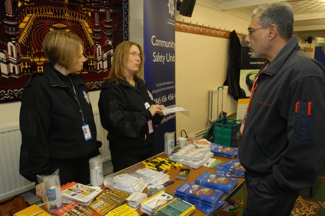 Representatives from public services on hand to give out information at Make a Difference in Millfield in 2008.
Sally Davies (l) and Jo Oldfield (r) from community safety chat to Abi Hirji from Cambs fire and rescue.