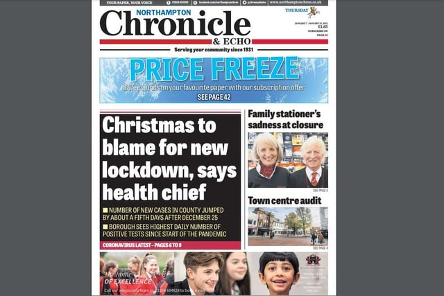 Covid-19 featured prominently on the first front page of 2021, with director of public health, Lucy Wightman, making clear where the blame lay for the latest lockdown measures...Christmas. With the noises coming out of Number 10 currently, this may well be a front page them that will be revisited at the beginning of 2022.