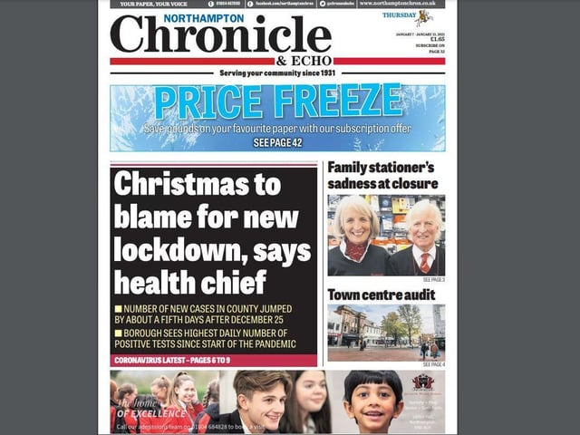 Covid-19 featured prominently on the first front page of 2021, with director of public health, Lucy Wightman, making clear where the blame lay for the latest lockdown measures...Christmas. With the noises coming out of Number 10 currently, this may well be a front page them that will be revisited at the beginning of 2022.