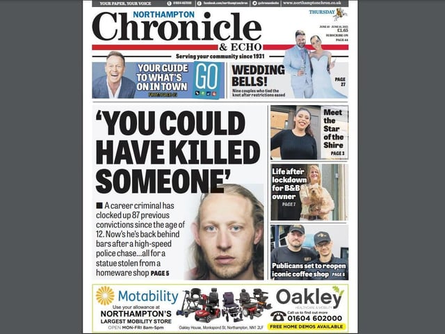 He'd had 87 previous convictions since he was 12 years and he was back behind bars after a high-speed pursuit through the town, which the judge said was lucky not to have resulted in a fatal attack. Elsewhere, we talked to B&B owners and publicans about being back open.