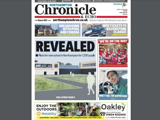 The news of a new school for 1,200 pupils in Northampton featured on this week's front page...along with more pictures of England fans!