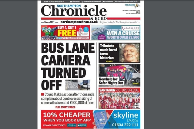 The last front page involving the bus lane camera brought the news that the camera had finally been switched off. The council took the decision after thousands of people responded to the public consultation. No plans have yet been put forward for where the camera will be relocated to.