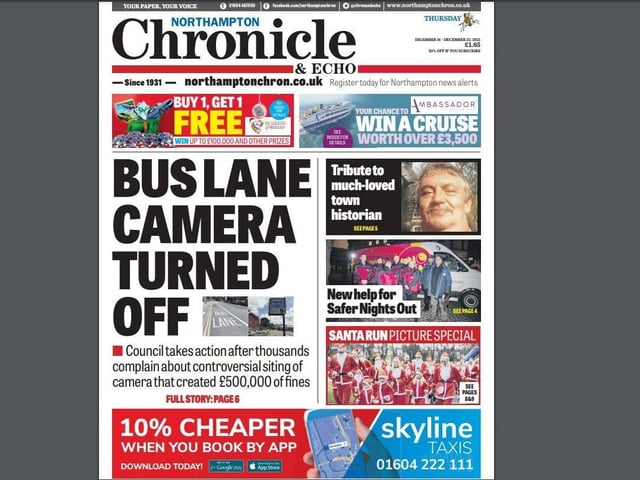 The last front page involving the bus lane camera brought the news that the camera had finally been switched off. The council took the decision after thousands of people responded to the public consultation. No plans have yet been put forward for where the camera will be relocated to.