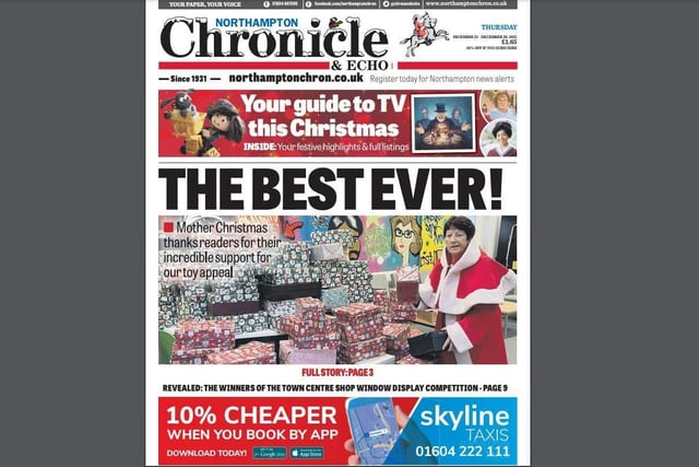 Our pre-Christmas front page ticked all the boxes for what makes a festive edition of the Chron - snow on the masthead, the horseman in a Father Christmas outfit, Christmas TV guide and a happy, positive front page lead - the success of our annual toy appeal.