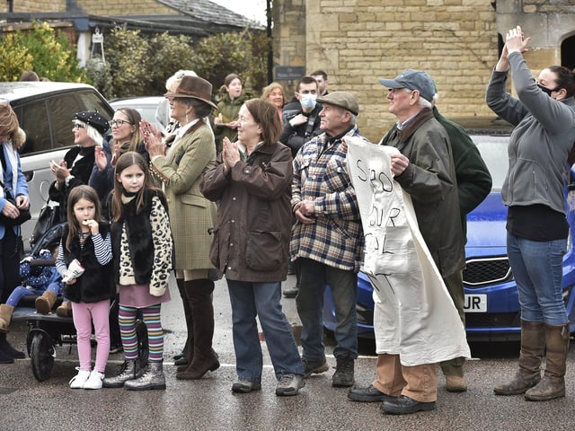 New Year's Day Fitzwilliam Hunt pass through Wansford Village.