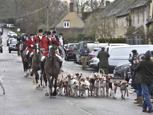 New Year's Day Fitzwilliam Hunt pass through Wansford Village.