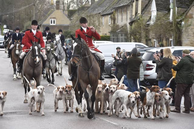 New Year's Day Fitzwilliam Hunt pass through Wansford Village.