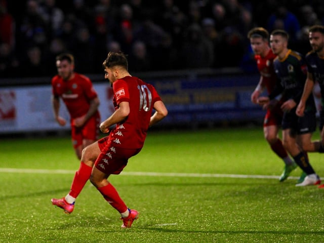 Action, penalties and goal celebrations from Worthing's 3-1 Isthmian premier win over Horsham at Woodside Road / Picture: Stephen Goodger