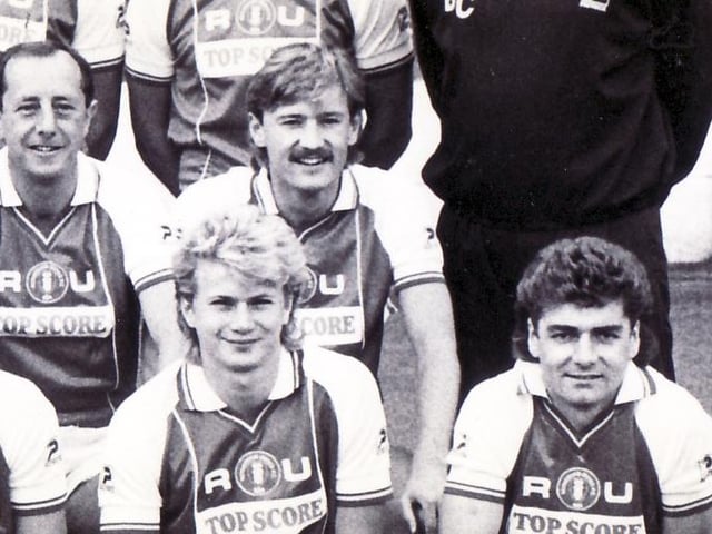 Posh boss John Wile felt he'd made a major signing coup when former Manchester United and West Brom midfielder Martin came to help a struggling Fourth Division side in 1985. He'd won over 50 caps for the Republic of Ireland by then. Martin was 33 when he turned up, but he was no Freddie Hill who had pitched up at Posh a decade earlier to win the Division Four title at a similar age. He had gone after 13 games for a poor Posh team. He went on to join Rotherham where he is pictured (back, left) next to defender Phil Crosby who went on to win a promotion with Posh in 1991. on the right of the front row is Mick Gooding who also went on to play for Posh.