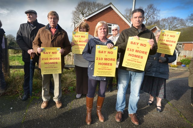 Residents opposed to a planning application to build 210 homes in fields off Fryatts Way in Bexhill. SUS-220401-121539001