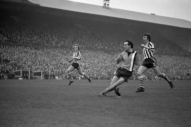 John Aston scores in the 2-0 win at Newcastle in 1973