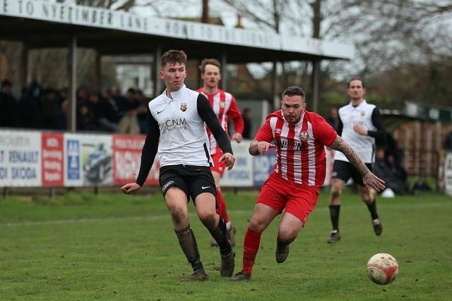 Action from Steyning's 1-0 win at Pagham in the SCFL premier division at Nyetimber Lane / Pictures: Chris Hatton and Martin Denyer