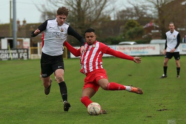 Action from Steyning's 1-0 win at Pagham in the SCFL premier division at Nyetimber Lane / Pictures: Chris Hatton and Martin Denyer